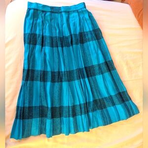 Retro vtg 1980s Turquoise Black Plaid Pleated Skirt 8